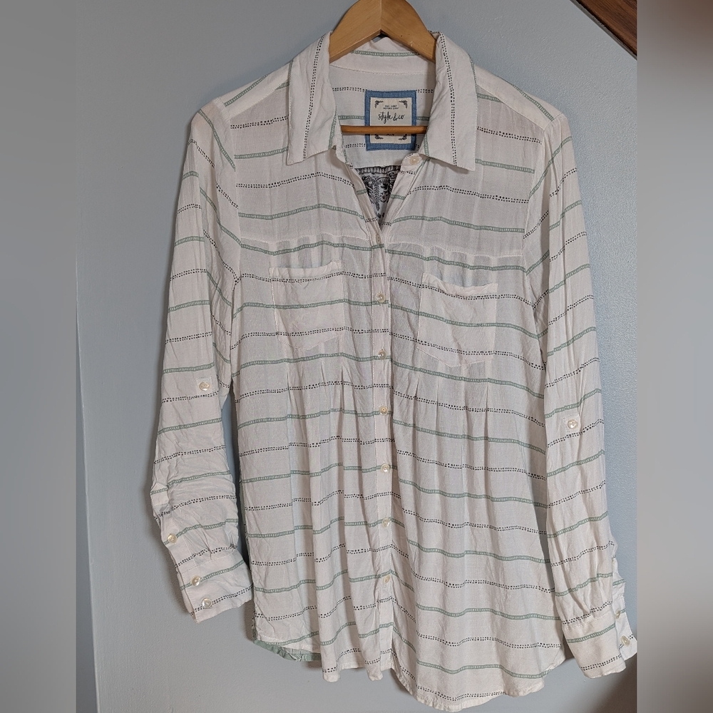 4/$10✨ Style & Co Women's Mixed-Print Lightweight Roll-Tab‎ Tunic Shirt